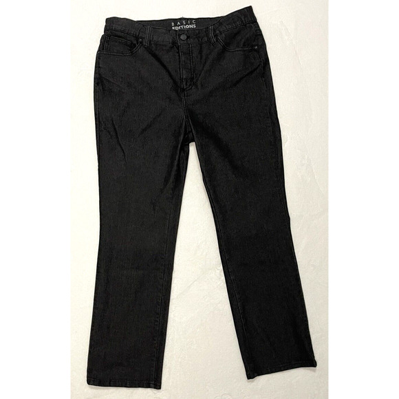 Basic Editions Jeans Womens Size 12 Black Straight Leg High Rise Pants Relaxed - Picture 2 of 6